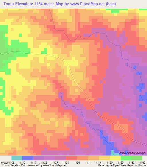 Tomu,Zambia Elevation Map