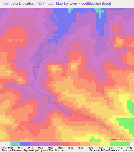 Tombora,Zambia Elevation Map