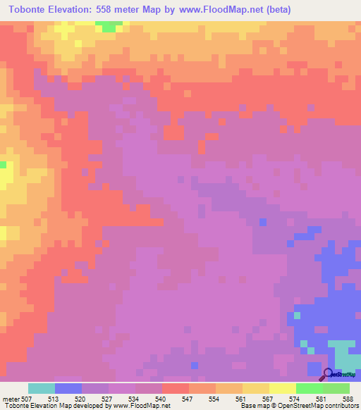 Tobonte,Zambia Elevation Map