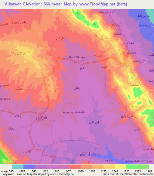 `Aliyawah,Iraq Elevation Map