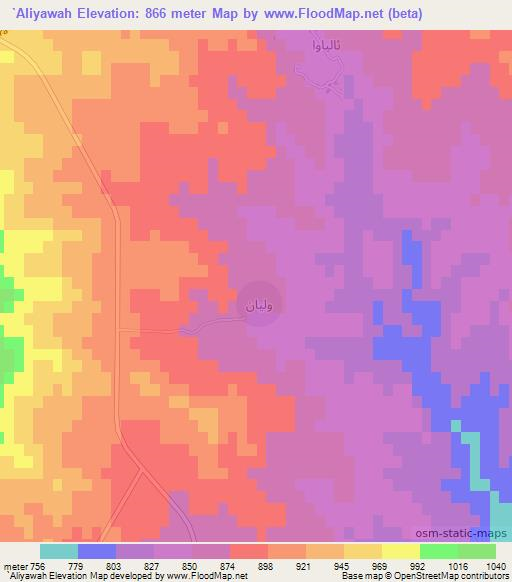 `Aliyawah,Iraq Elevation Map