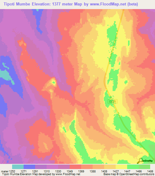 Tipoti Mumbe,Zambia Elevation Map