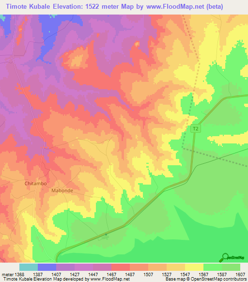 Timote Kubale,Zambia Elevation Map