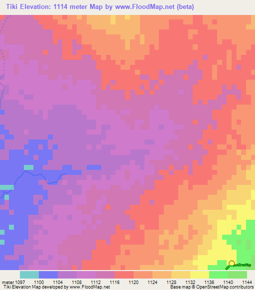 Tiki,Zambia Elevation Map