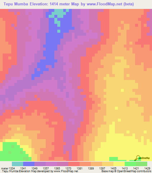 Tepu Mumba,Zambia Elevation Map