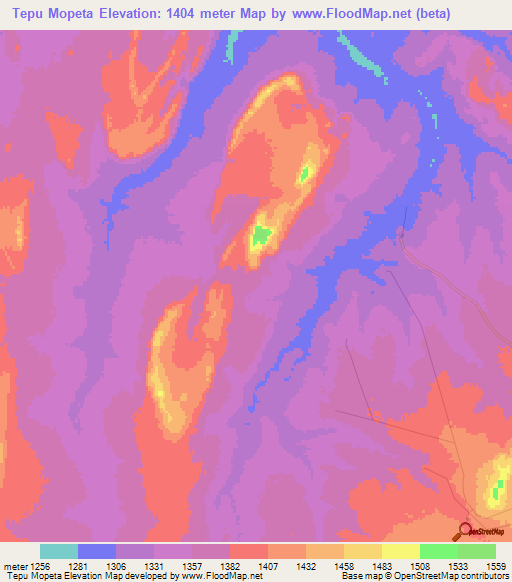 Tepu Mopeta,Zambia Elevation Map