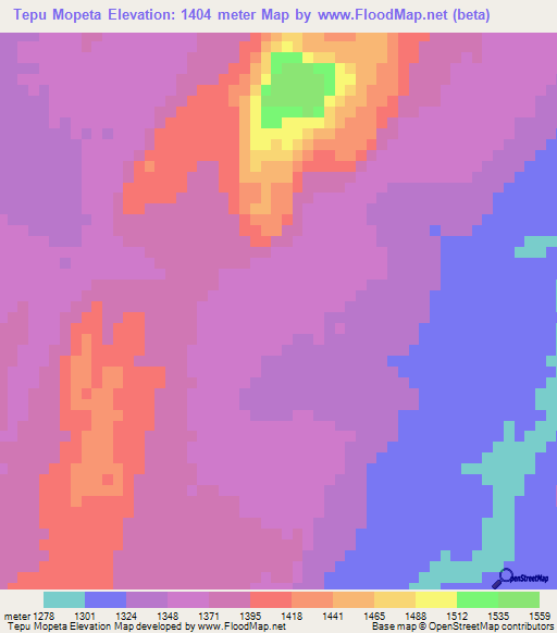 Tepu Mopeta,Zambia Elevation Map