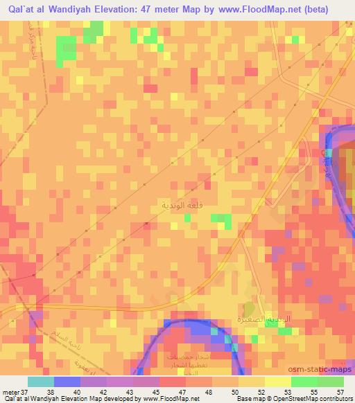 Qal`at al Wandiyah,Iraq Elevation Map