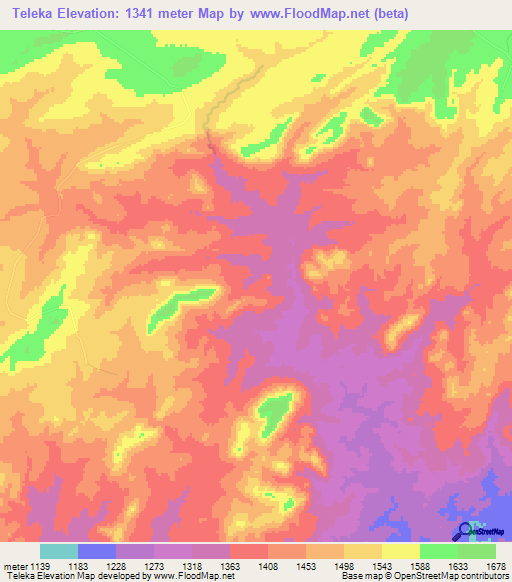 Teleka,Zambia Elevation Map