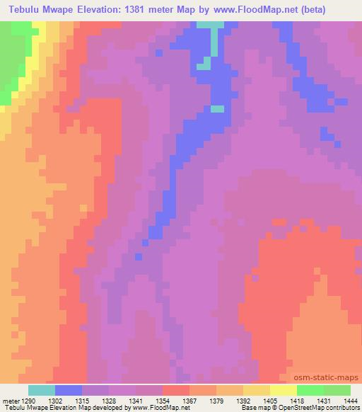 Tebulu Mwape,Zambia Elevation Map