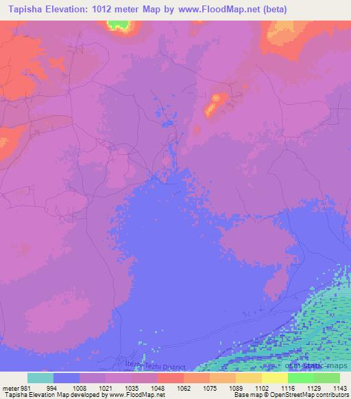 Tapisha,Zambia Elevation Map