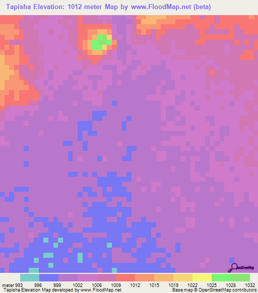 Tapisha,Zambia Elevation Map