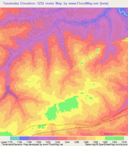 Tanemeka,Zambia Elevation Map