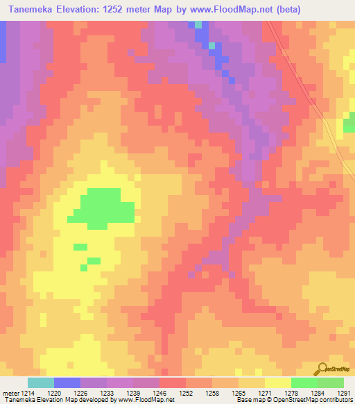 Tanemeka,Zambia Elevation Map