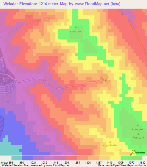 Weladar,Iraq Elevation Map