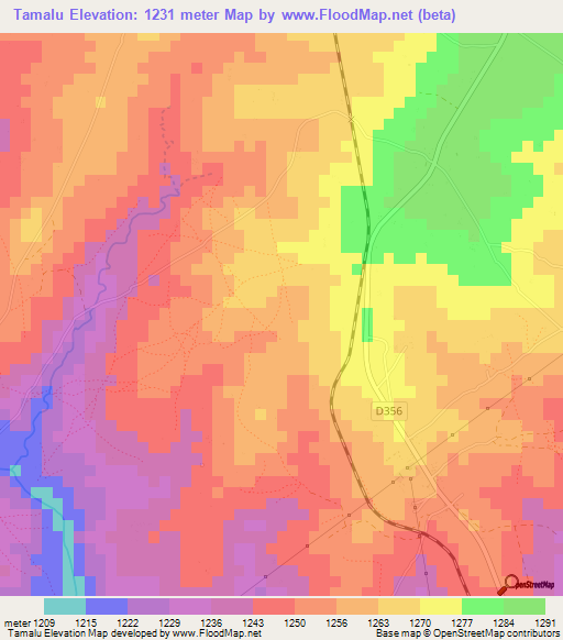 Tamalu,Zambia Elevation Map