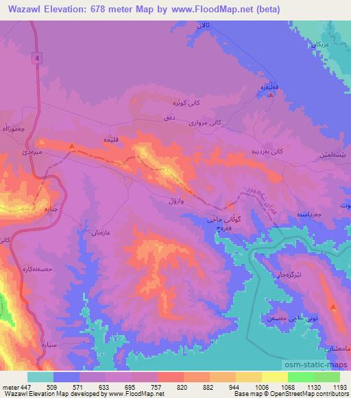 Wazawl,Iraq Elevation Map