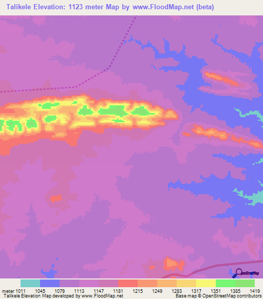 Talikele,Zambia Elevation Map