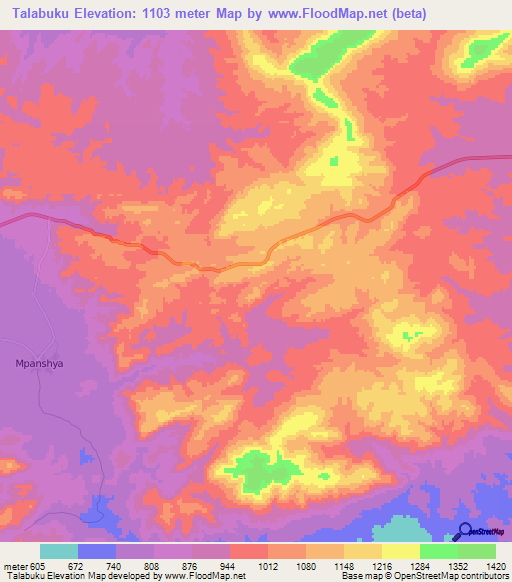 Talabuku,Zambia Elevation Map