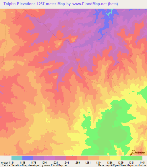 Taipita,Zambia Elevation Map