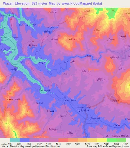 Wazah,Iraq Elevation Map