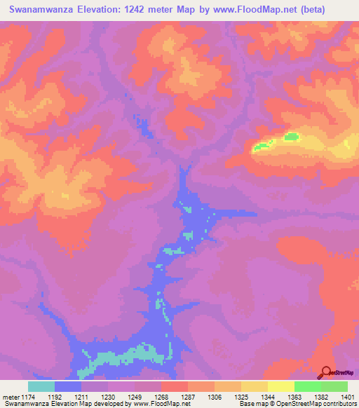 Swanamwanza,Zambia Elevation Map