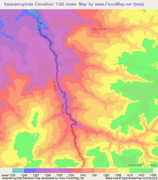 Swanamuyinda,Zambia Elevation Map