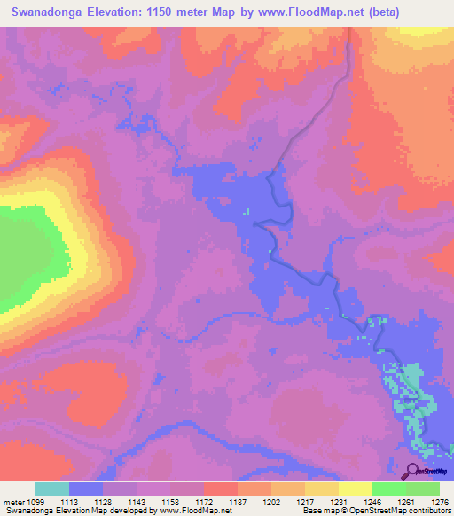 Swanadonga,Zambia Elevation Map