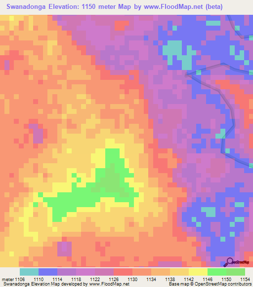 Swanadonga,Zambia Elevation Map