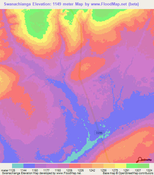 Swanachianga,Zambia Elevation Map