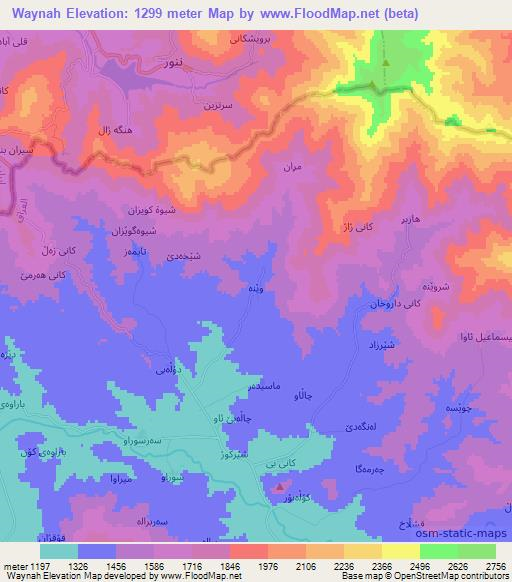 Waynah,Iraq Elevation Map