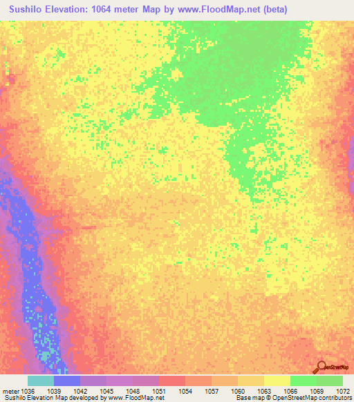 Sushilo,Zambia Elevation Map