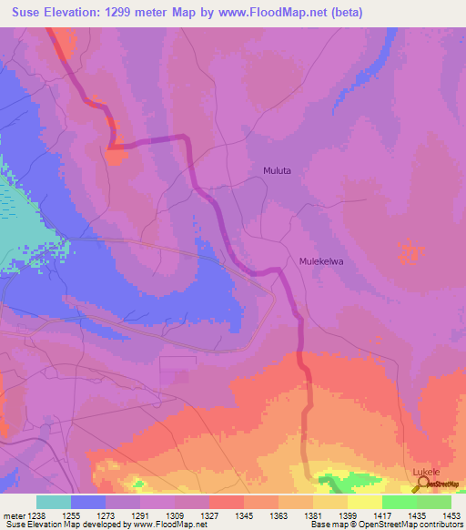 Suse,Zambia Elevation Map