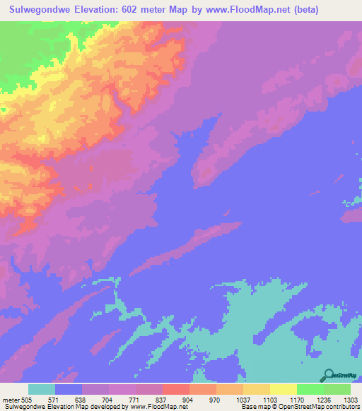 Sulwegondwe,Zambia Elevation Map