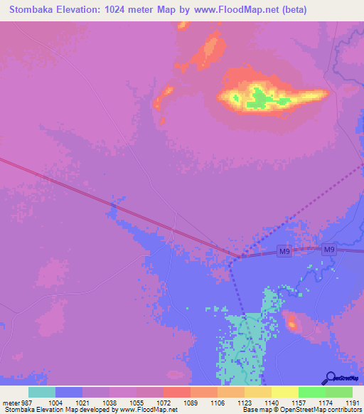 Stombaka,Zambia Elevation Map