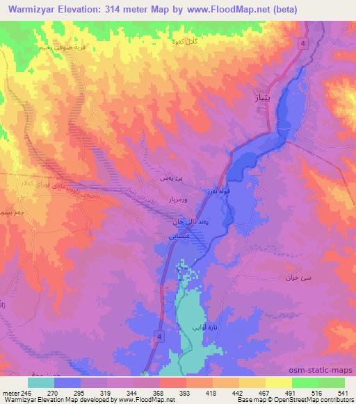 Warmizyar,Iraq Elevation Map