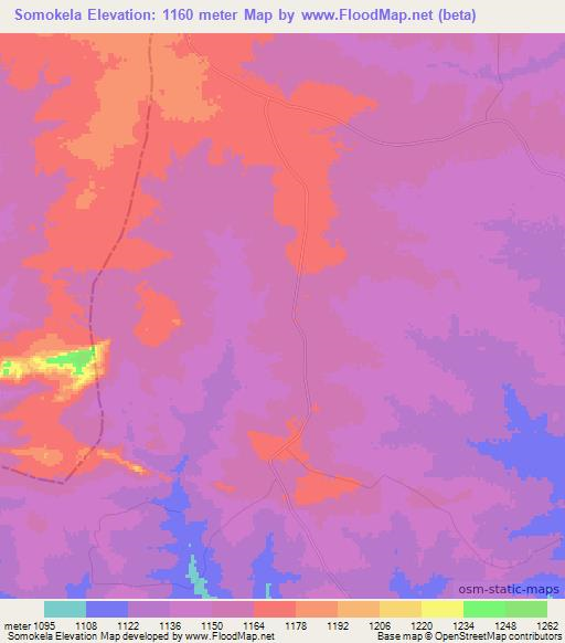 Somokela,Zambia Elevation Map