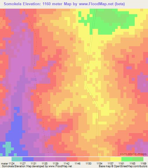 Somokela,Zambia Elevation Map