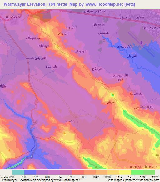 Warmuzyar,Iraq Elevation Map