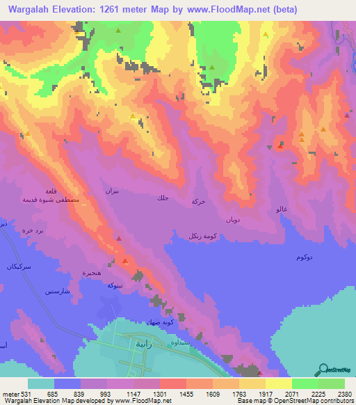 Wargalah,Iraq Elevation Map