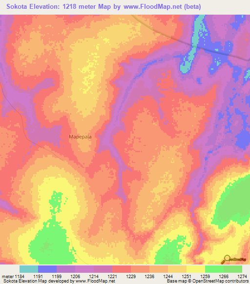 Sokota,Zambia Elevation Map