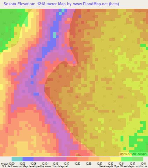 Sokota,Zambia Elevation Map