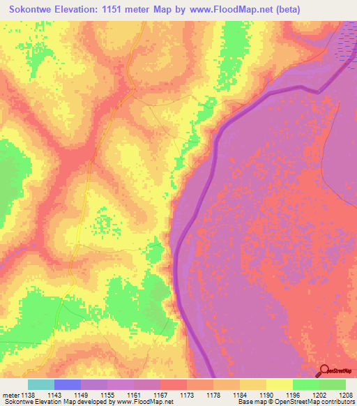 Sokontwe,Zambia Elevation Map