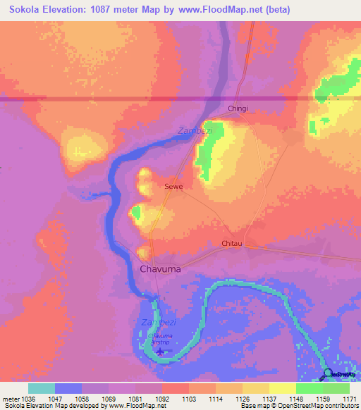 Sokola,Zambia Elevation Map