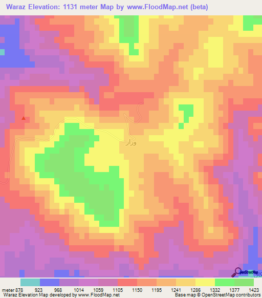 Waraz,Iraq Elevation Map