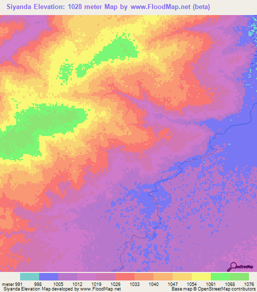 Siyanda,Zambia Elevation Map