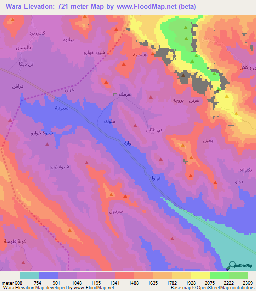 Wara,Iraq Elevation Map