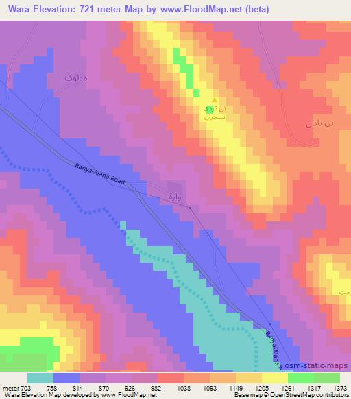 Wara,Iraq Elevation Map