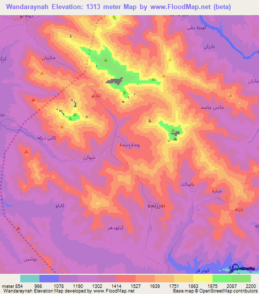 Wandaraynah,Iraq Elevation Map