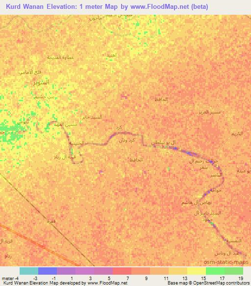 Kurd Wanan,Iraq Elevation Map